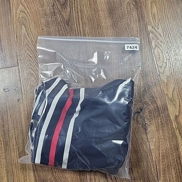 Talbots Sweater Womens Medium Striped 3/4 Sleeve Back Zip Casual Ribbed - Picture 7 of 8